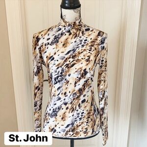 ST. JOHN Watercolor Animal Print Mock Turtleneck Lightweight Nylon Spandex